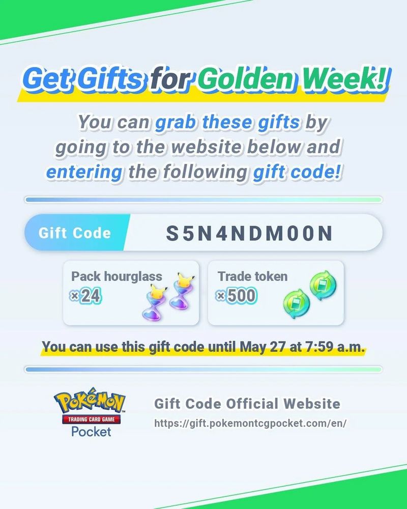 Pokémon TCG Pocket announces Golden Week gift code campaign